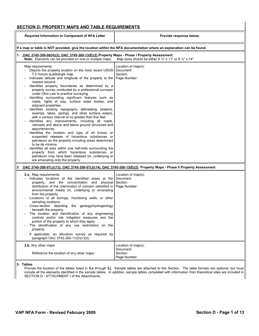 Section D: Property Maps and Table Requirements