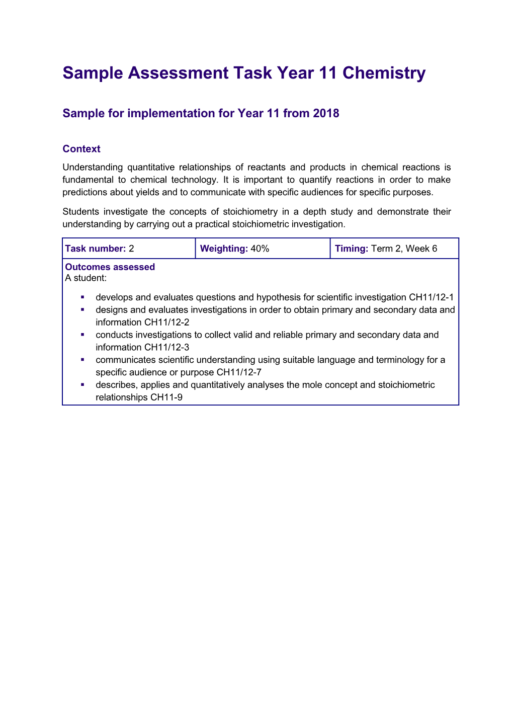 Sample Assessment Task Yr 11 Chemistry