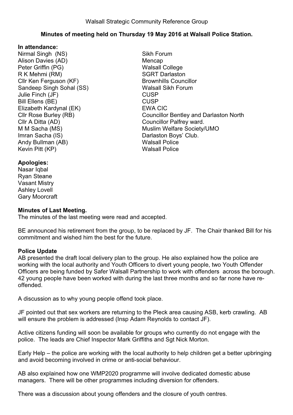 Walsall Strategic Community Reference Group