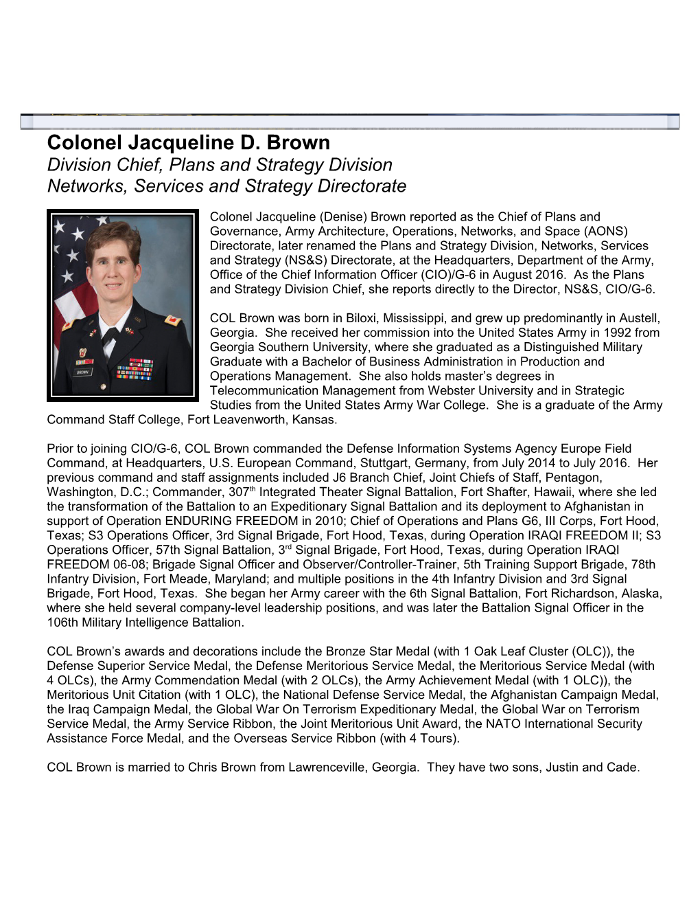 Colonel Jacqueline D. Brown