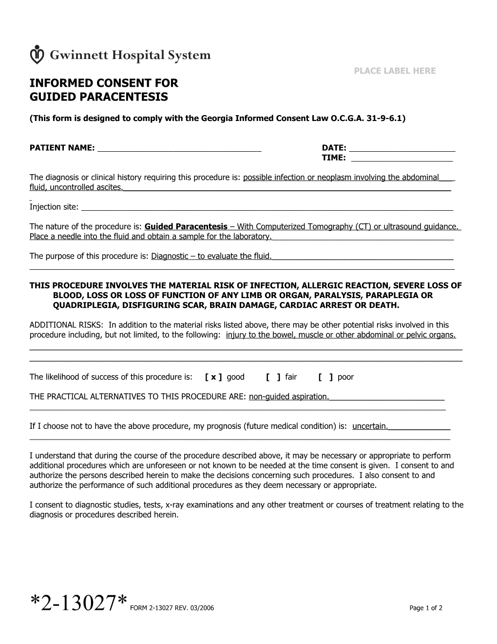 INFORMED CONSENT for Guided Paracentesis