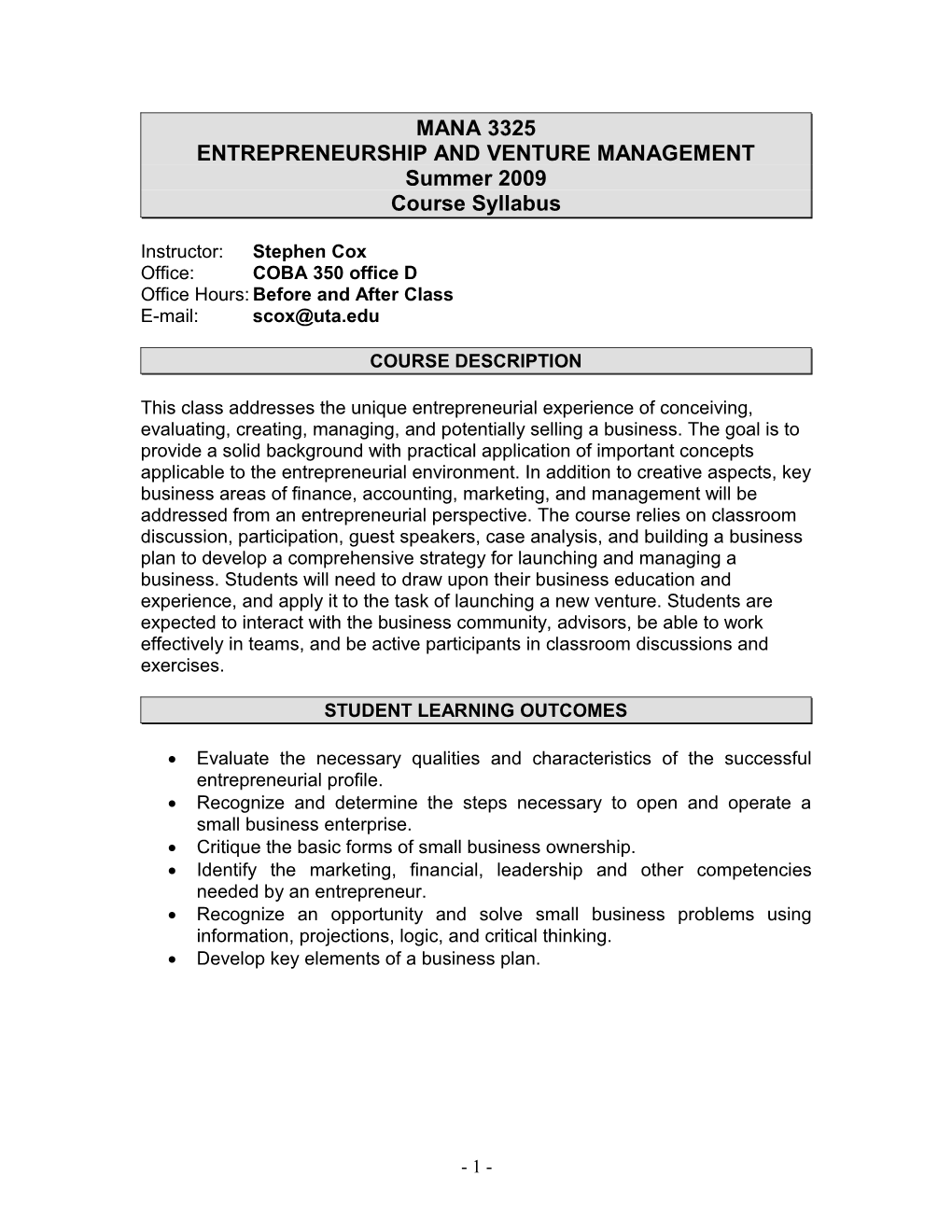 Entrepreneurship and Venture Management