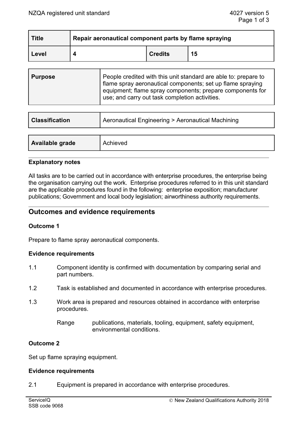 4027 Repair Aeronautical Component Parts by Flame Spraying