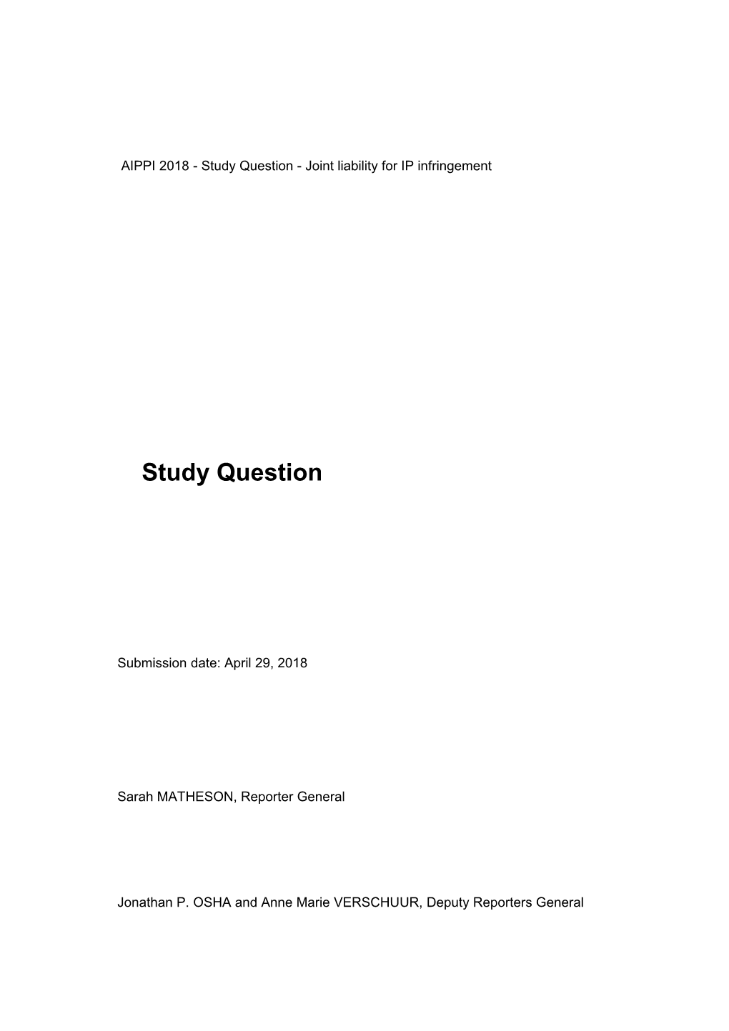 AIPPI 2018 - Study Question - Joint Liability for IP Infringement