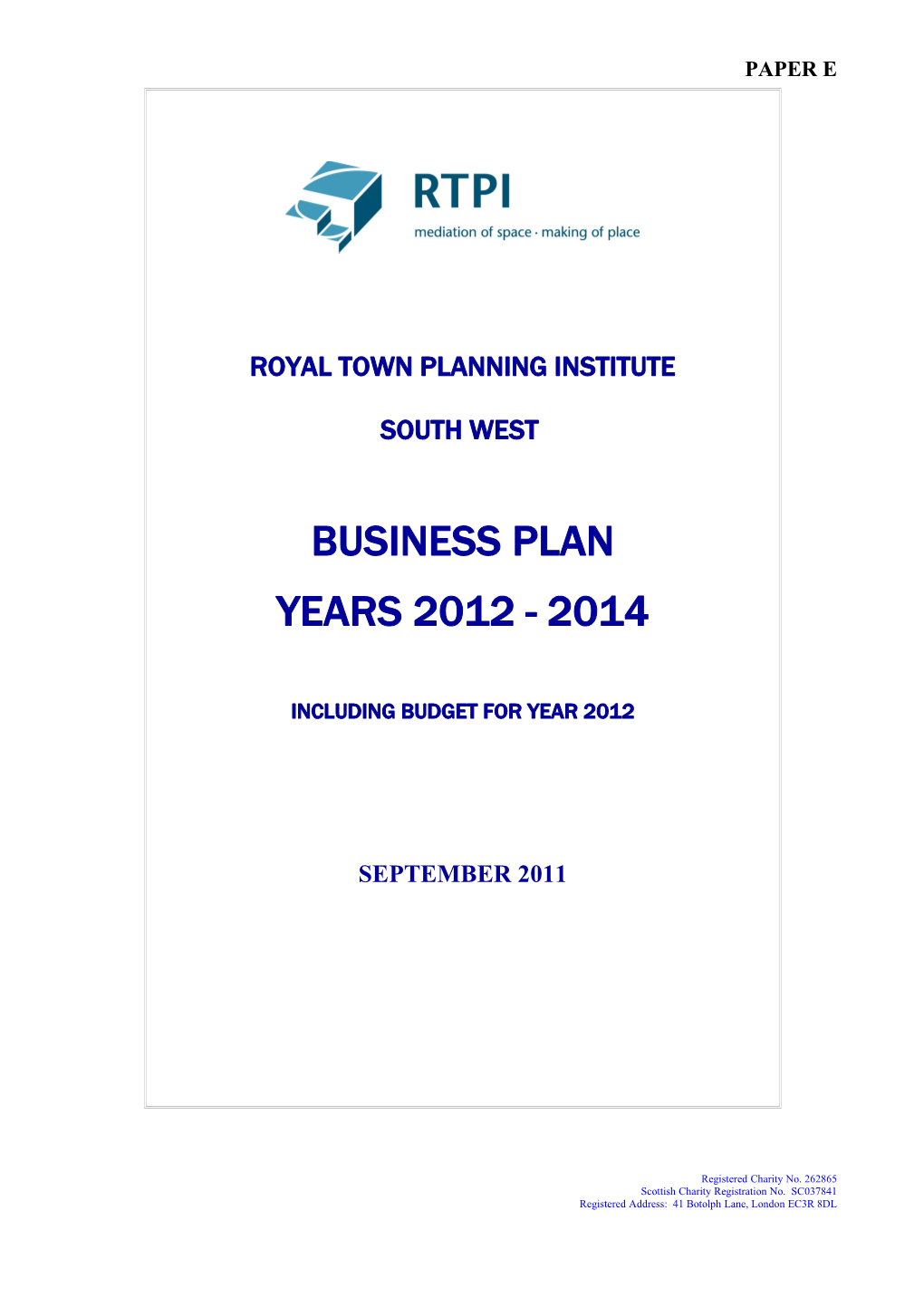 Rtpi Sw Business Plan 2011-2013