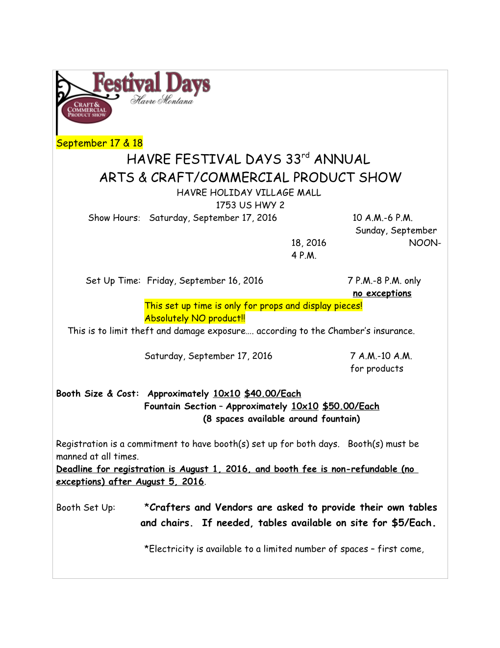 Havre Festival Days 23Rd Annual Craft Show