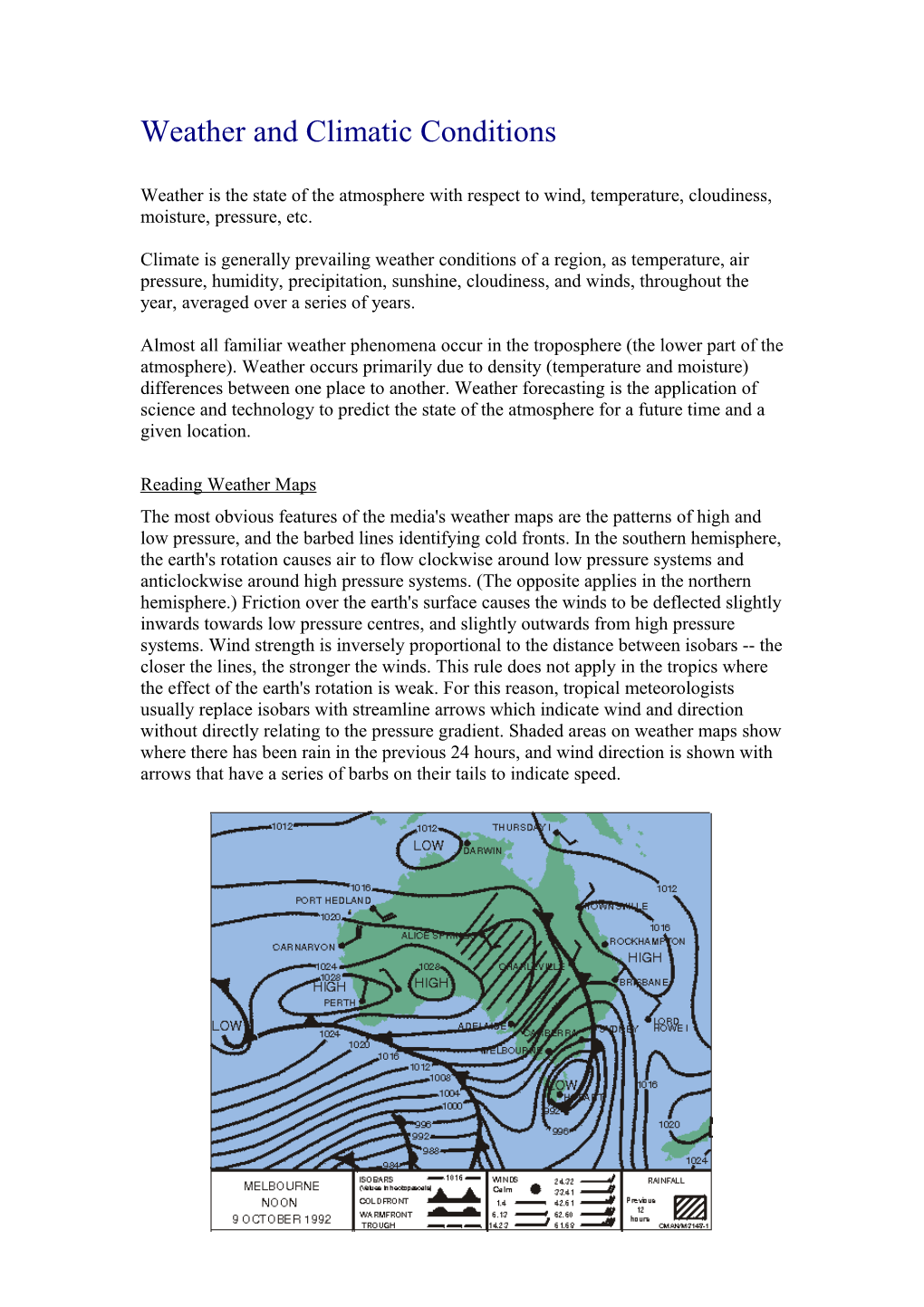 Weather and Climatic Conditions