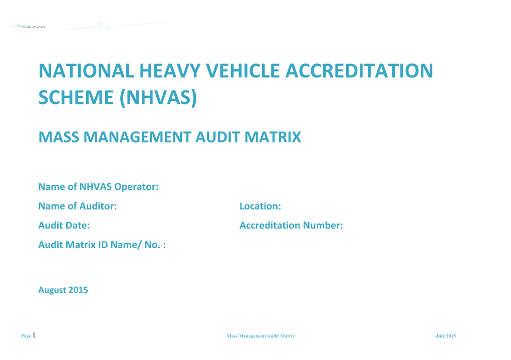 National Heavy Vehicle Accreditation Scheme (Nhvas)
