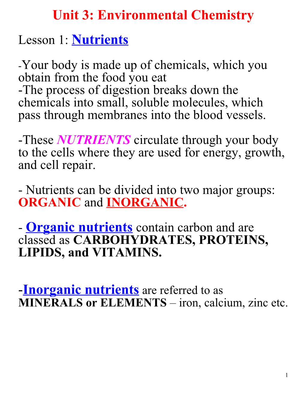 Unit 3: Environmental Chemistry