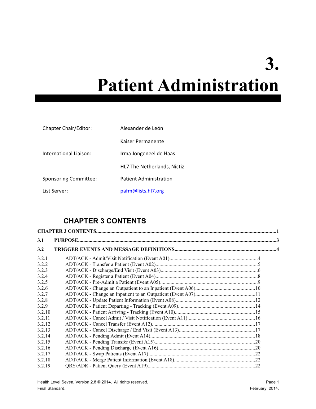V2.8 Chapter 3 - Patient Administration