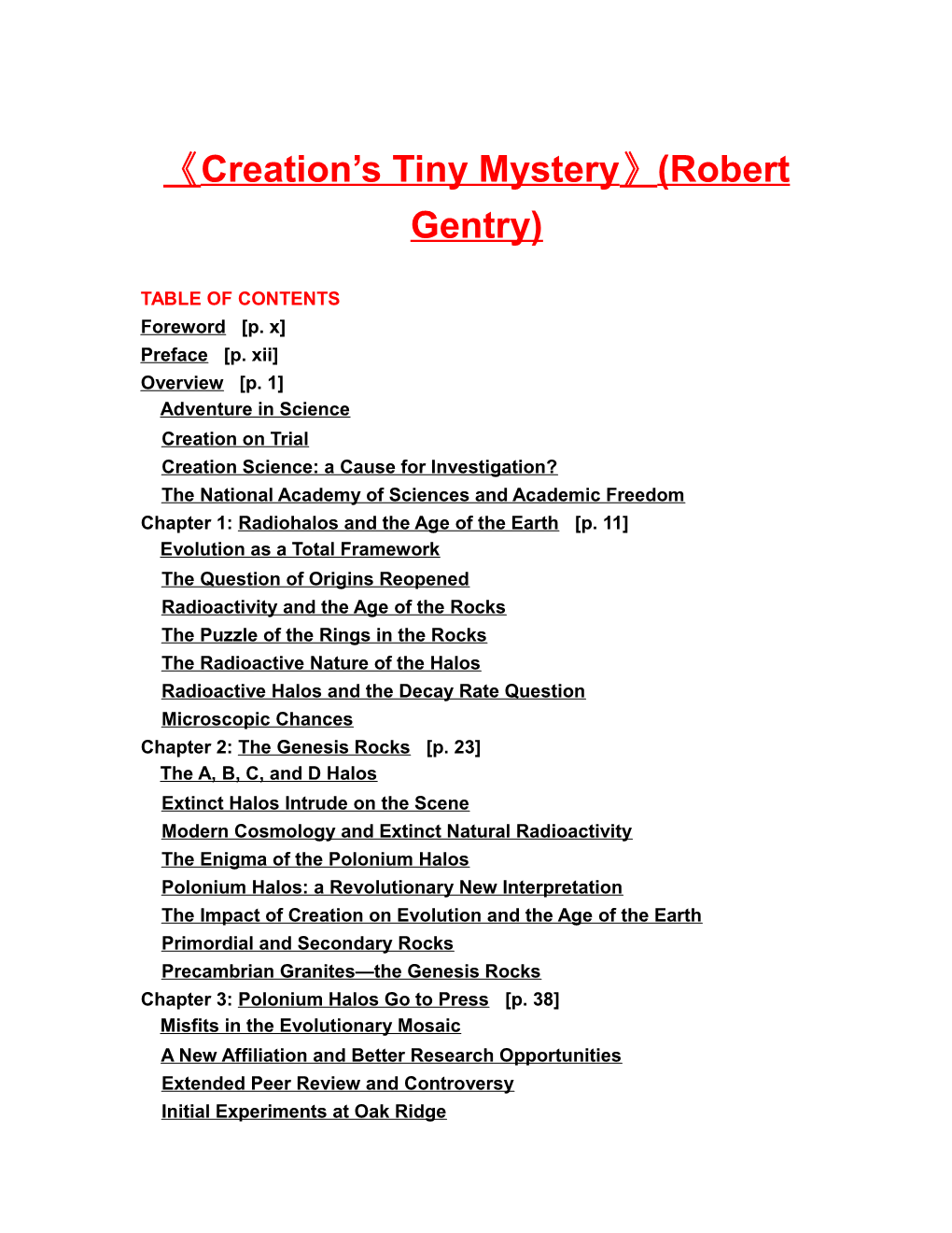 Creation S Tiny Mystery (Robert Gentry)