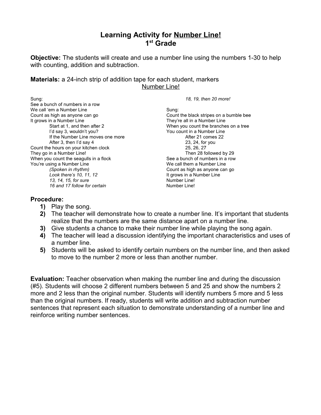 Learning Activity for (Song Title) s1