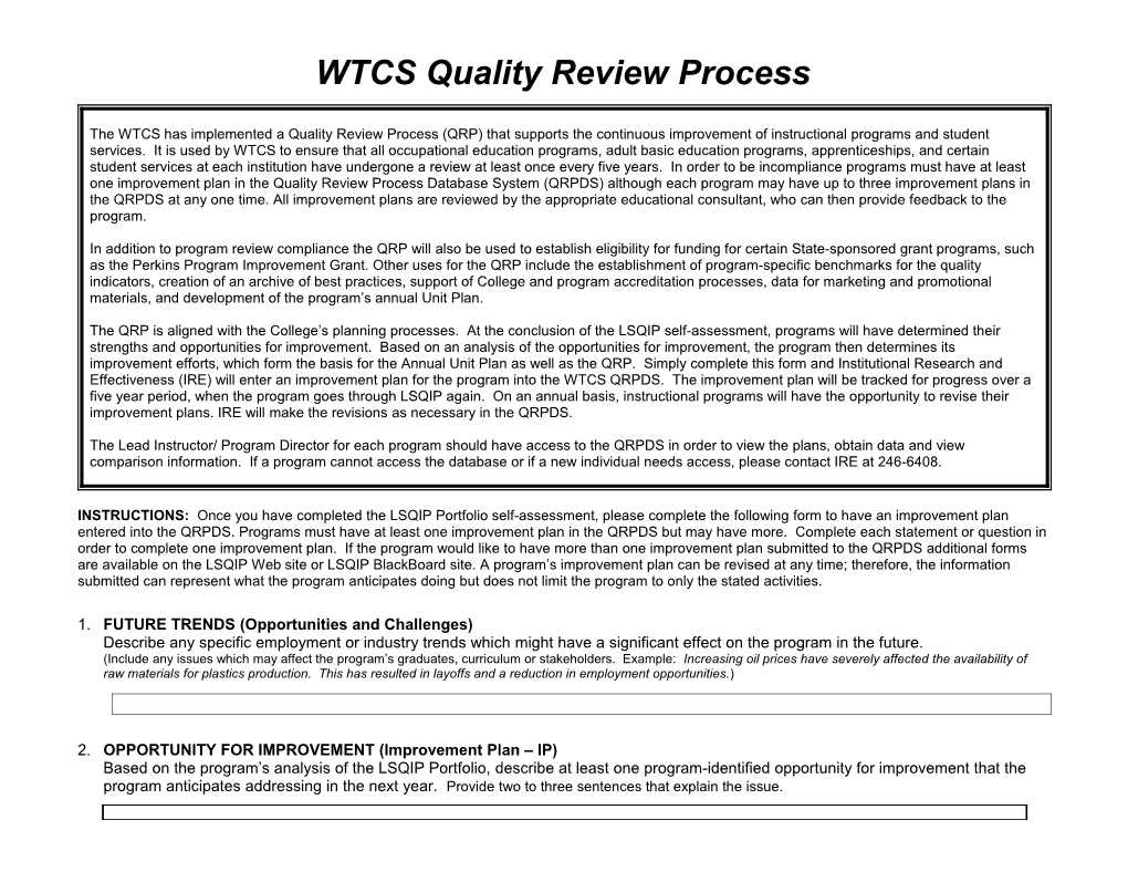 WTCS Quality Review Process