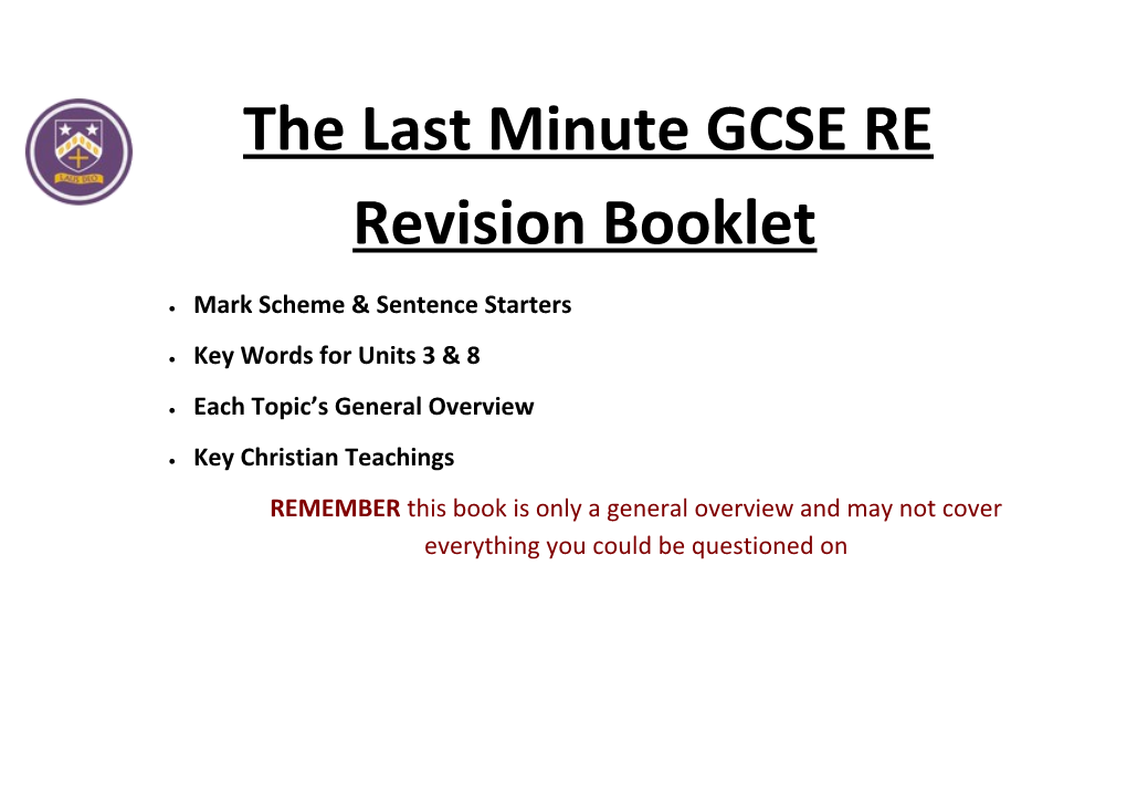 The Last Minute GCSE RE Revision Booklet