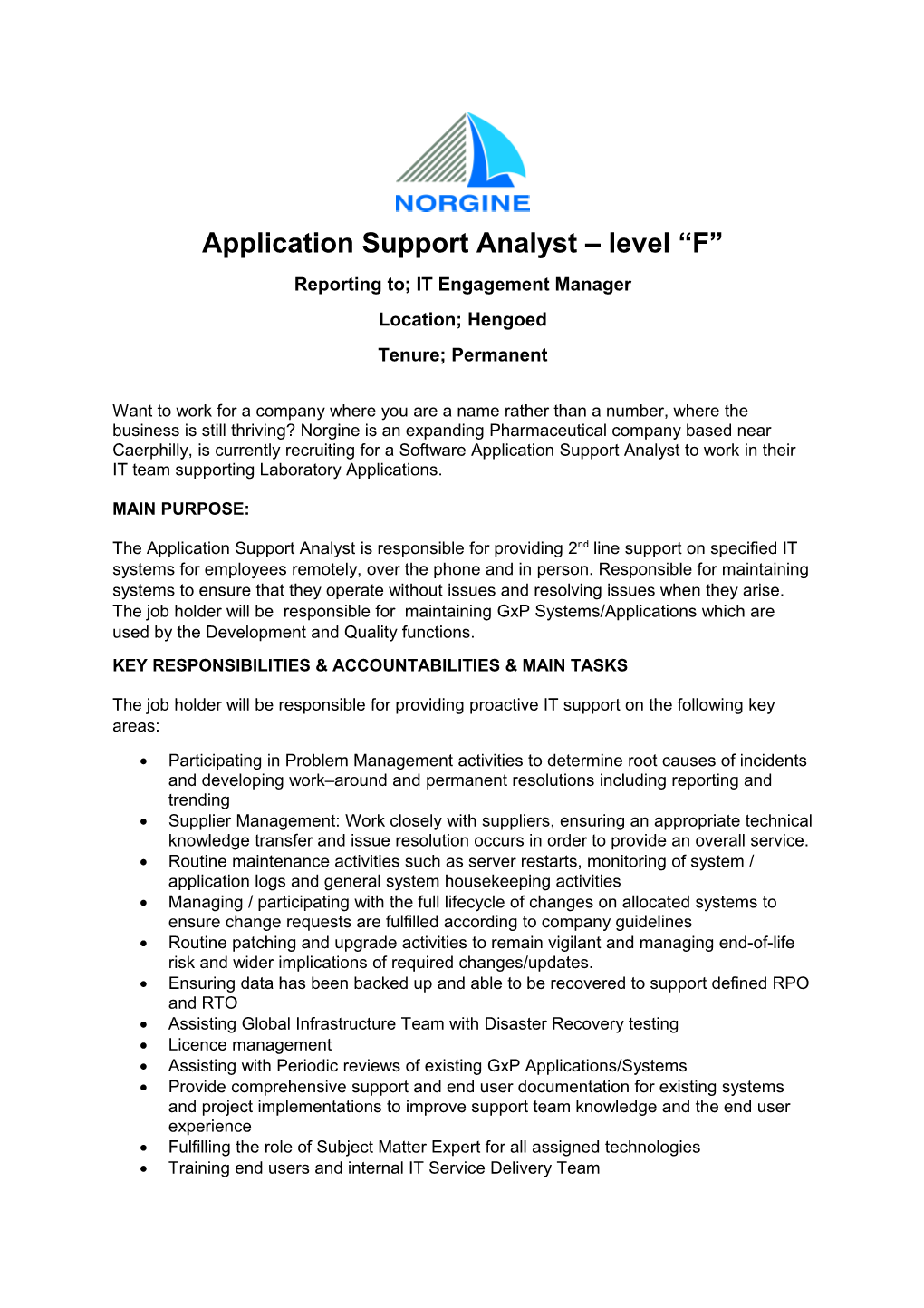 Application Support Analyst Level F