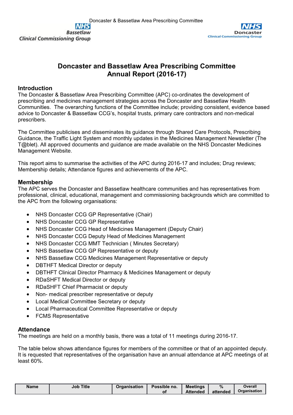 Doncaster and Bassetlaw Area Prescribing Committee