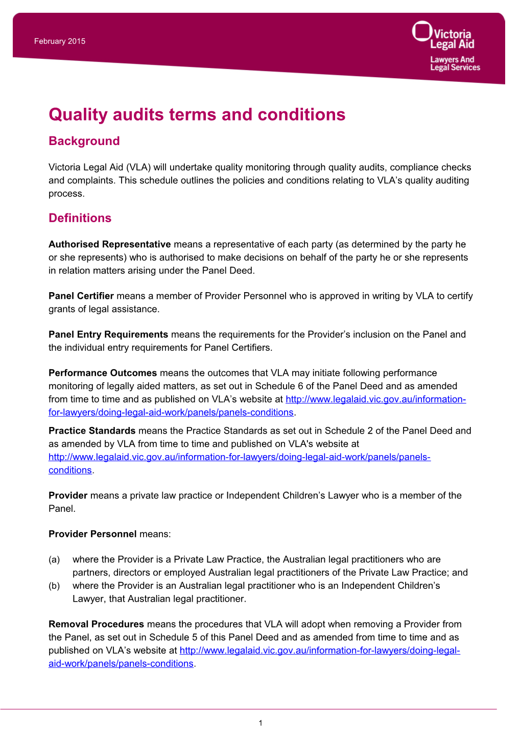 Quality Audits Terms and Conditions