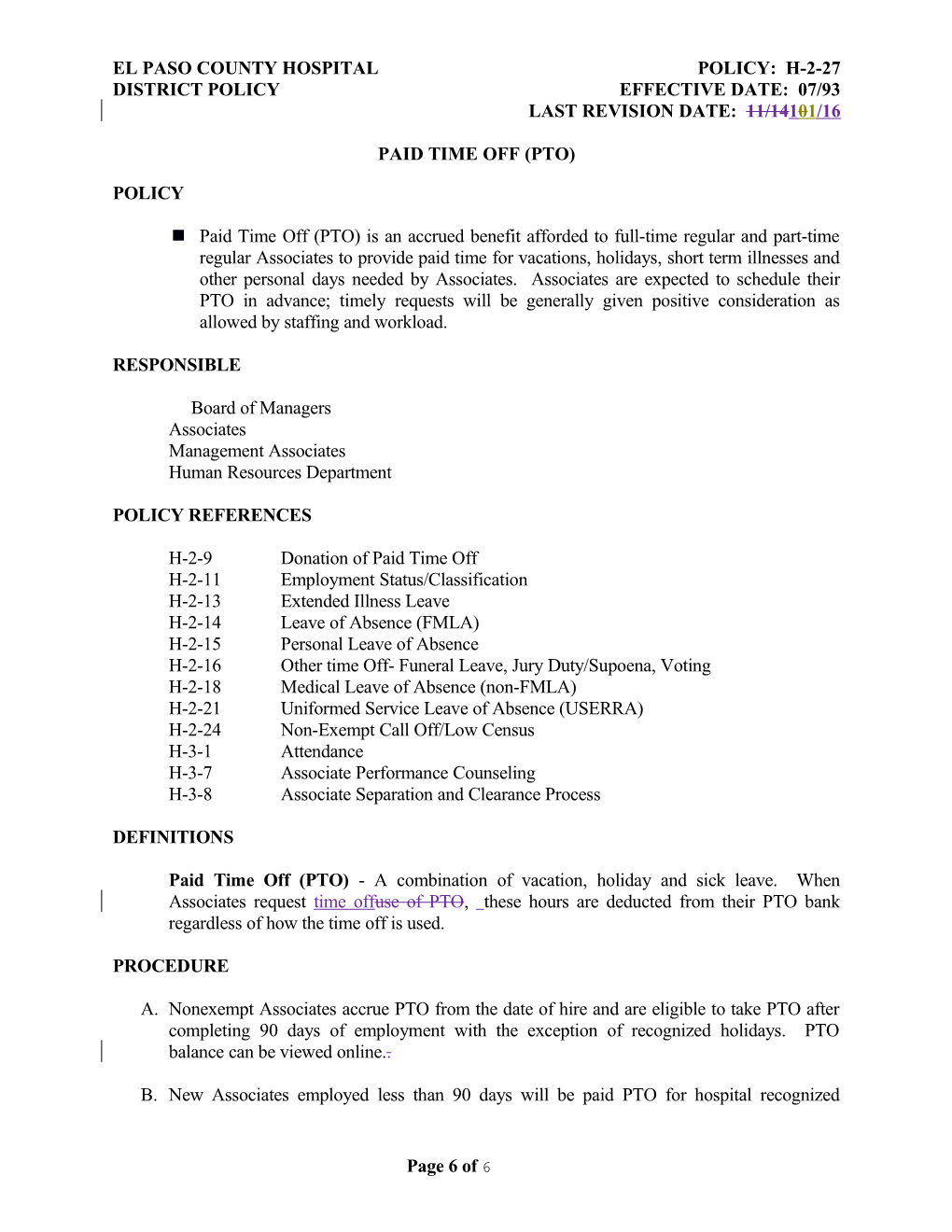 El Paso County Hospital Policy: H-2-27