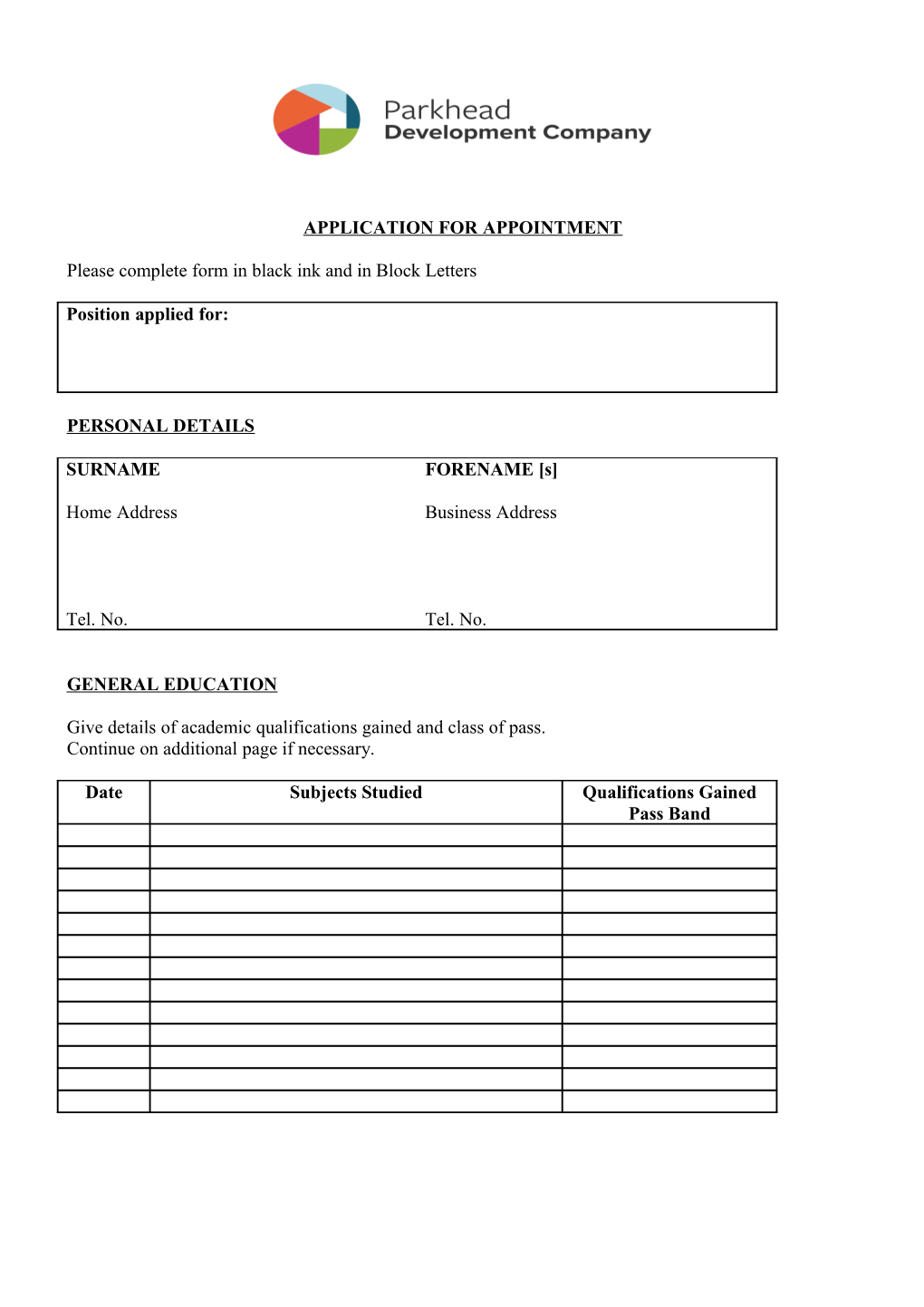 Please Complete Form in Black Ink and in Block Letters