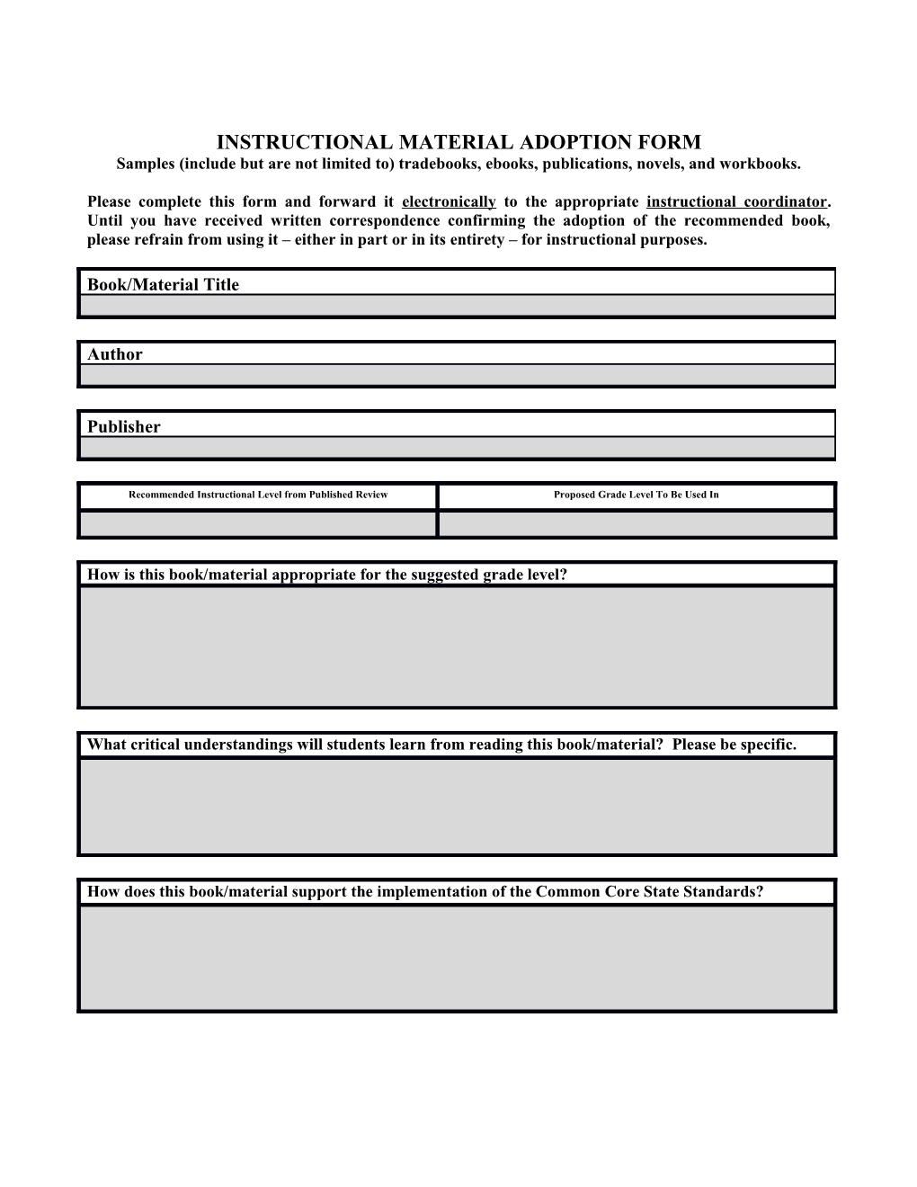 Instructional Material Adoption Form