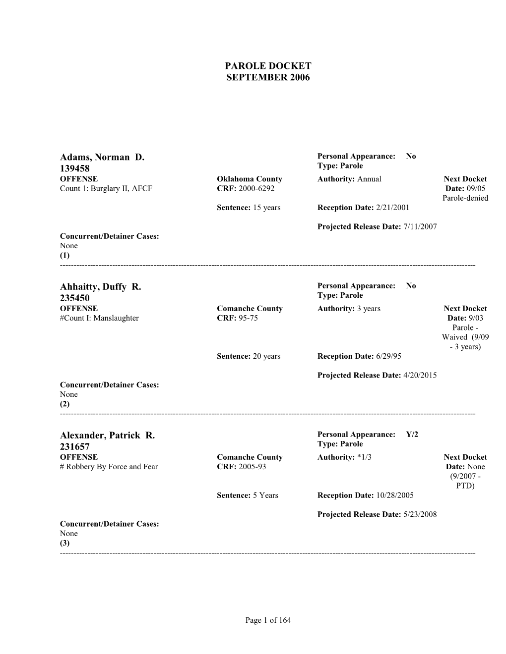 Concurrent/Detainer Cases