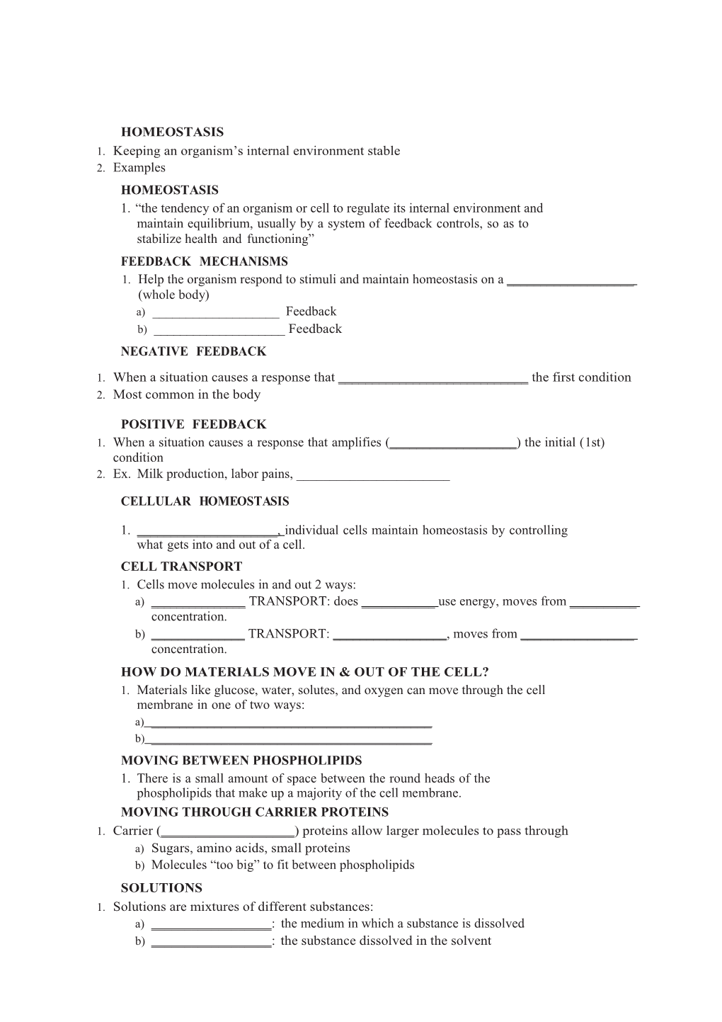 Homeostasis Cell Transport