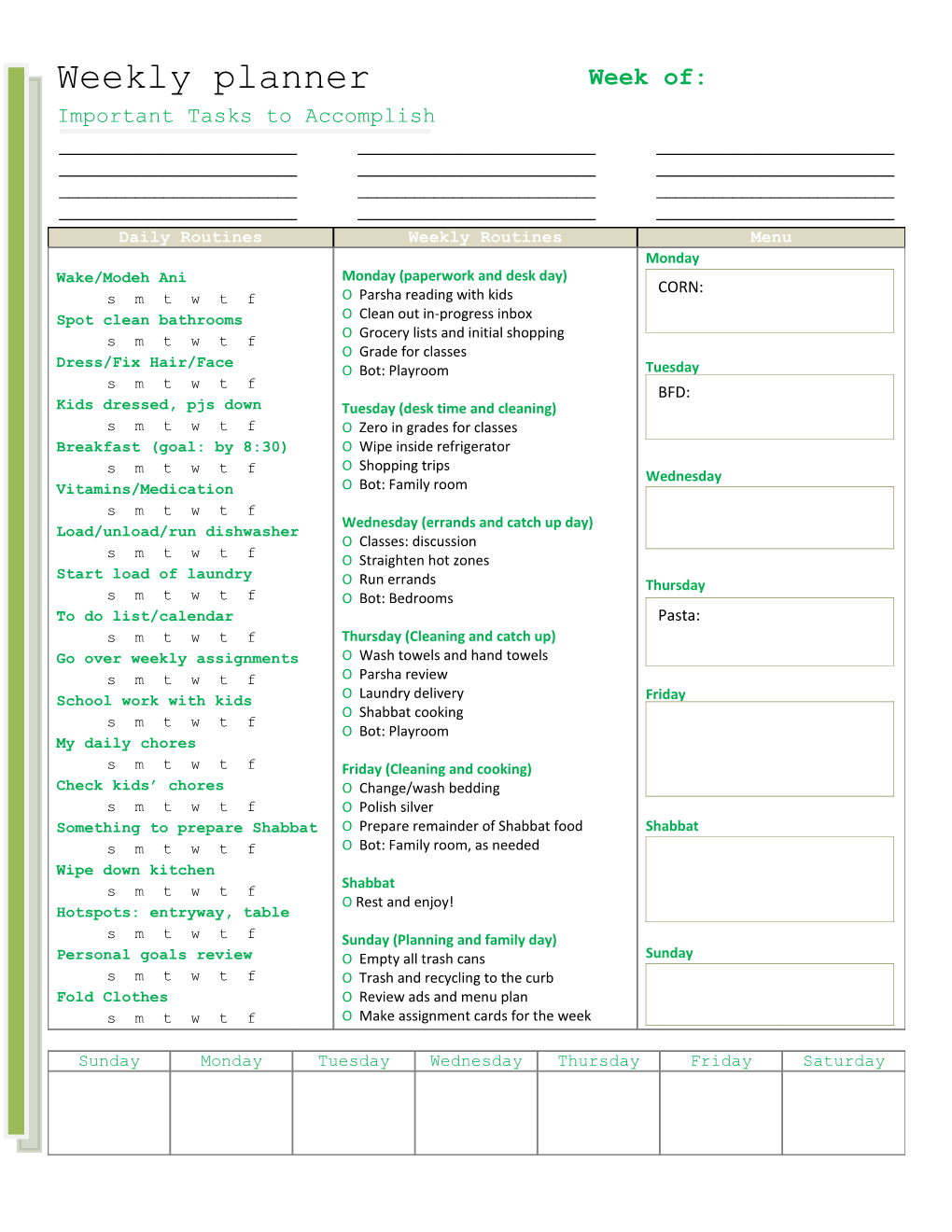 Weekly Planner Week Of: Important Tasks to Accomplish