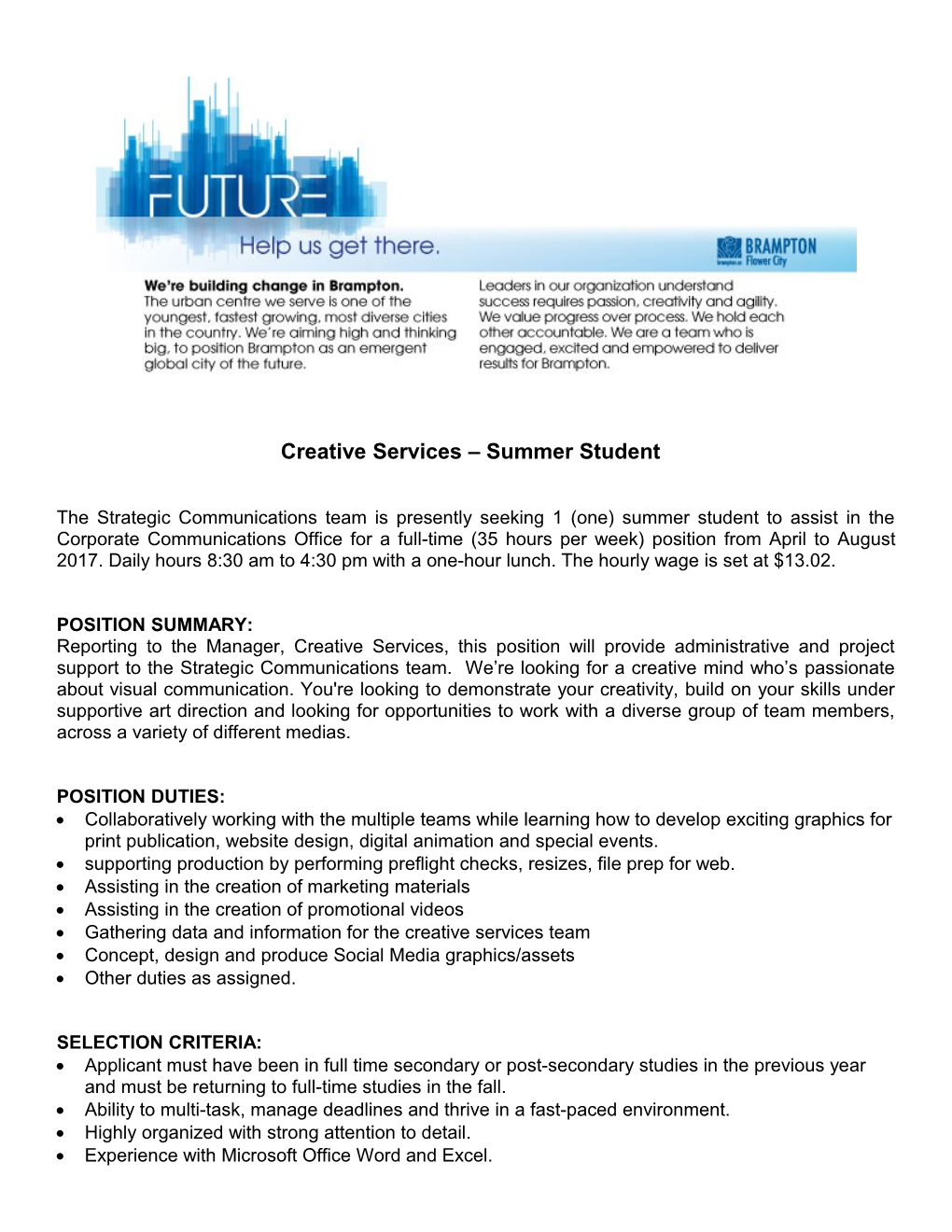 Creative Services Summer Student