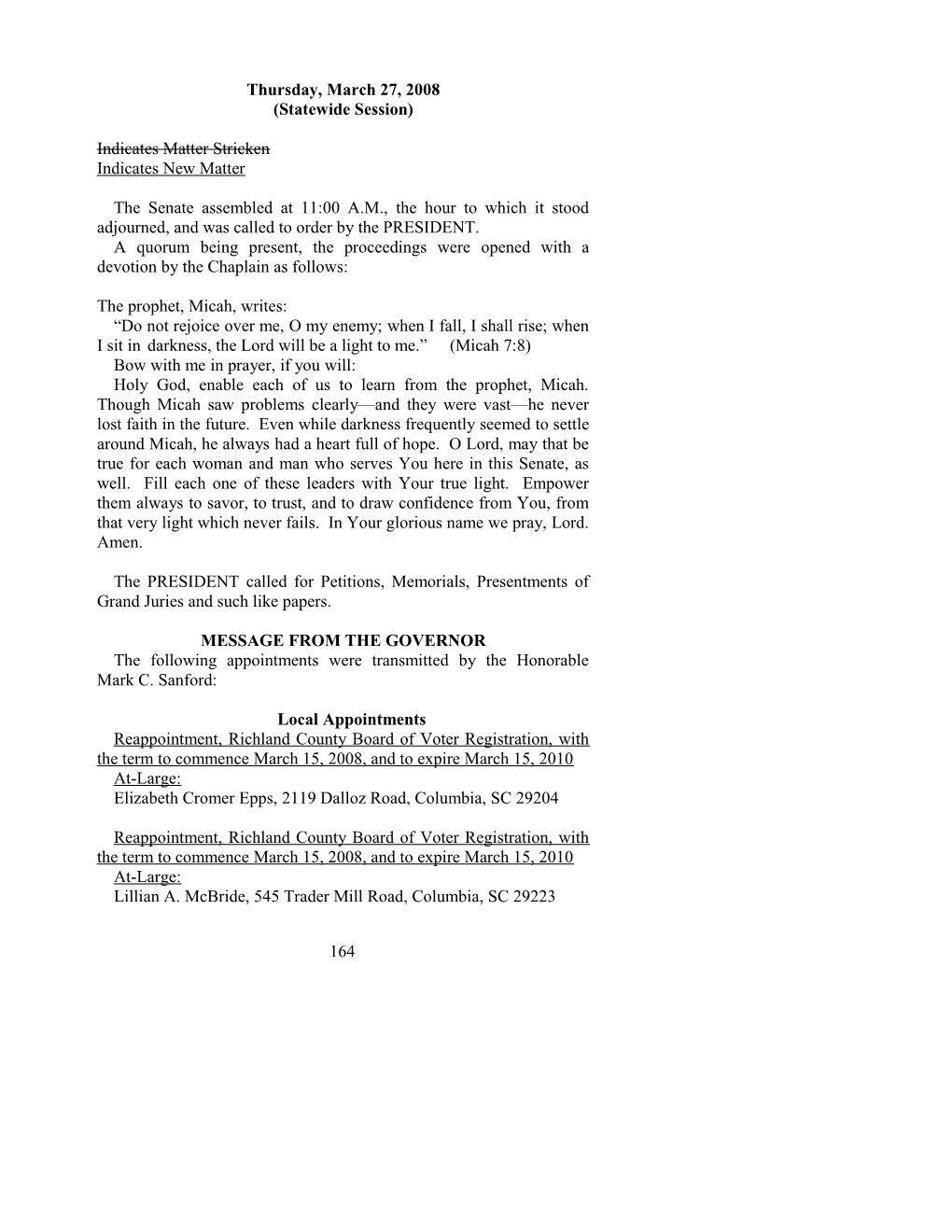 Senate Journal for Mar. 27, 2008 - South Carolina Legislature Online