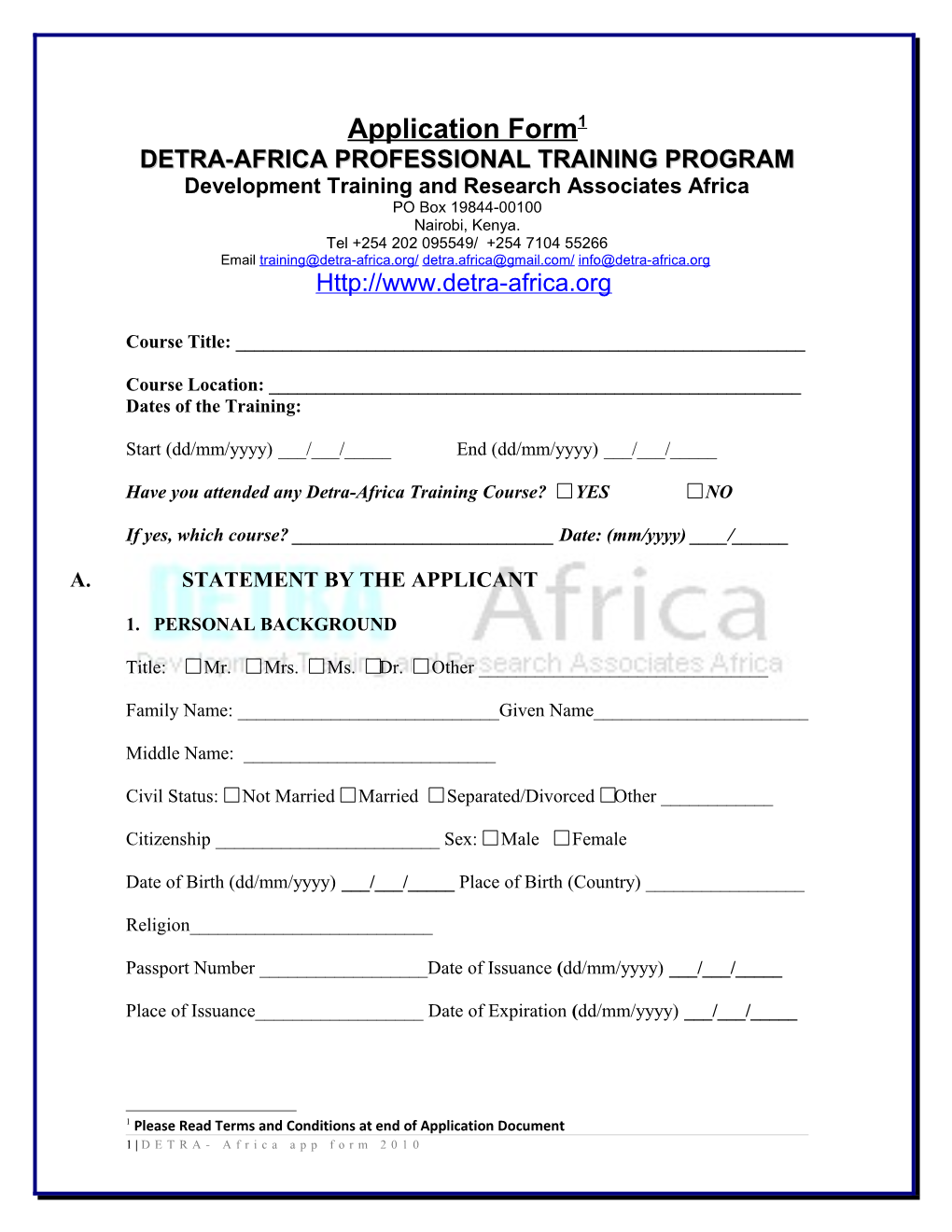 Training Application Form