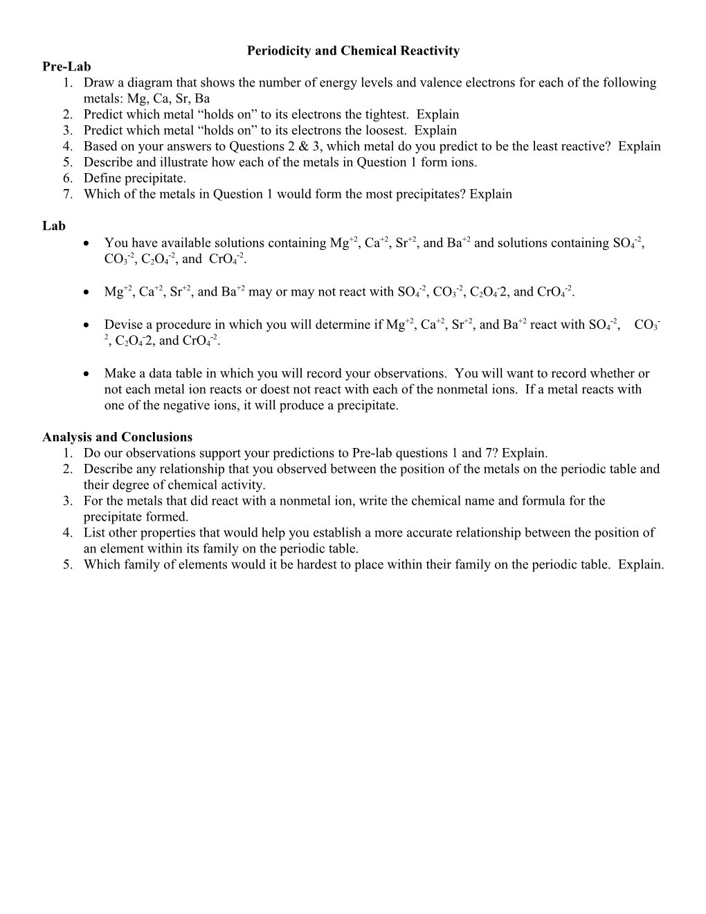 Periodicity and Chemical Reactivity