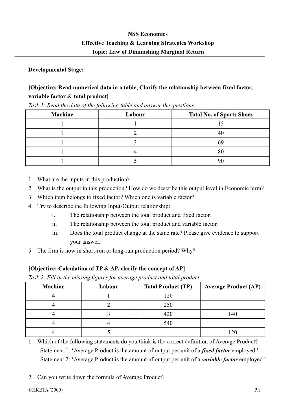 Production in Short Run & Long Run