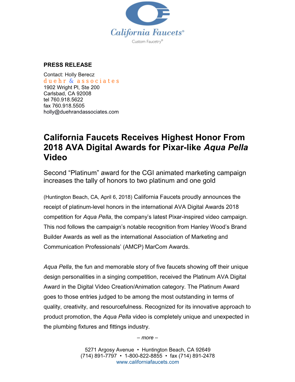 California Faucets Press Release (Continued)