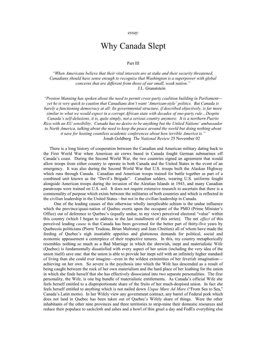 Why Canada Slept