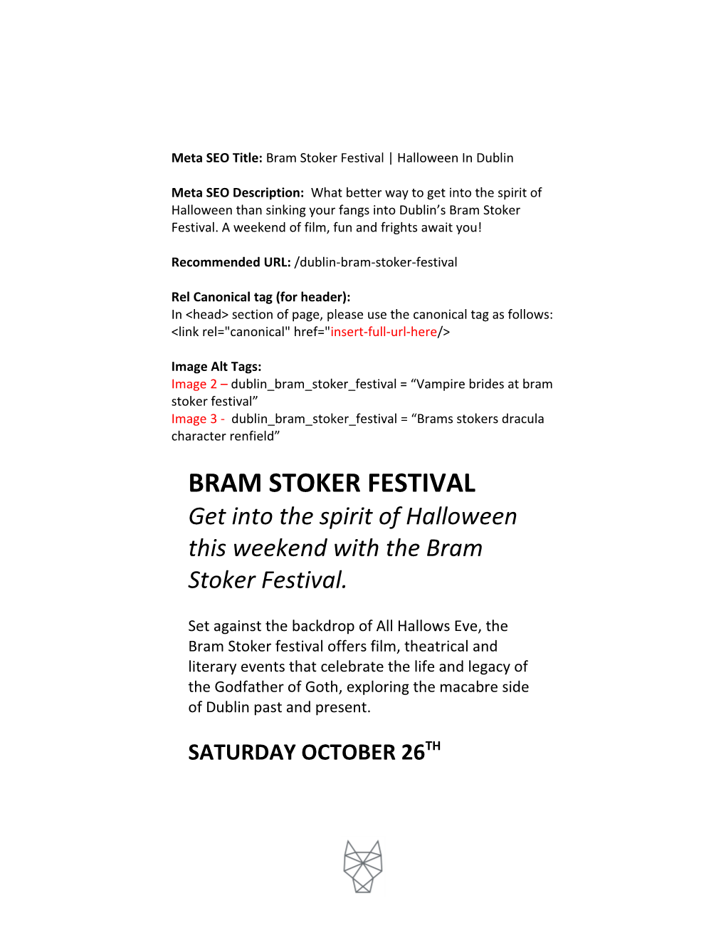Meta SEO Title:Bram Stoker Festival Halloween in Dublin