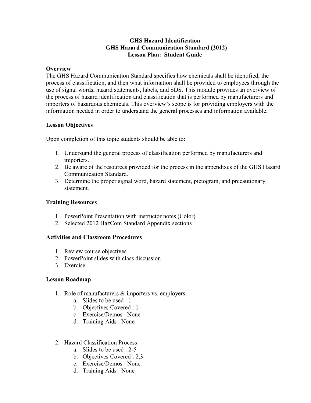 GHS Hazard Communication Standard (2012)
