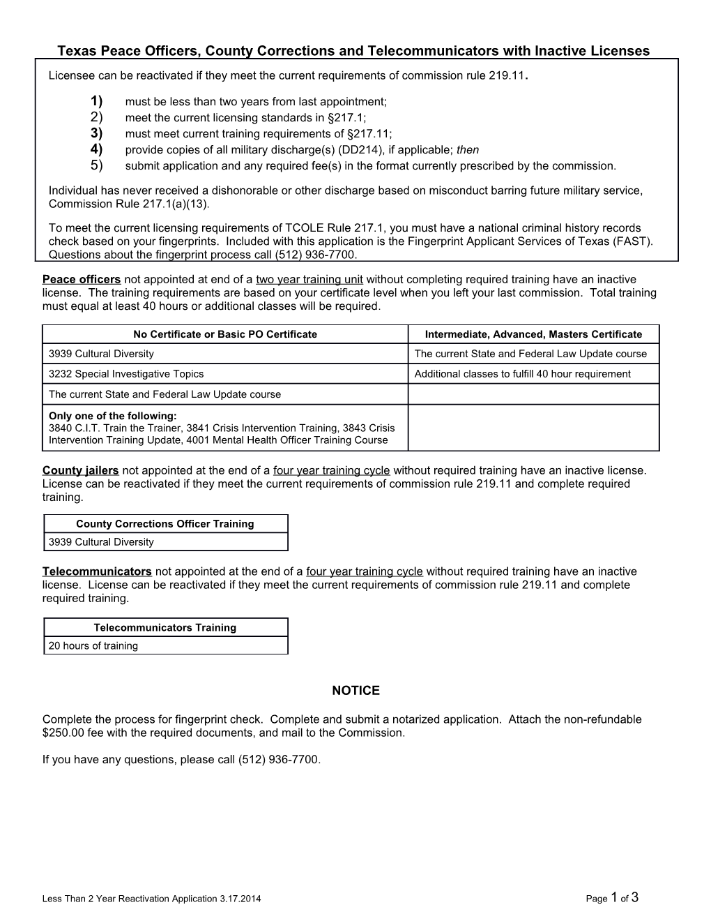 Texas Peace Officer Reactivation Licensing Requirements