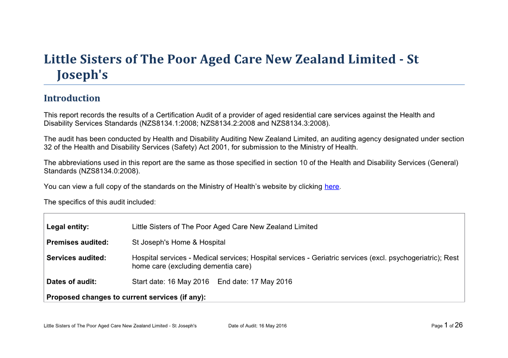 Little Sisters of the Poor Aged Care New Zealand Limited - St Joseph's