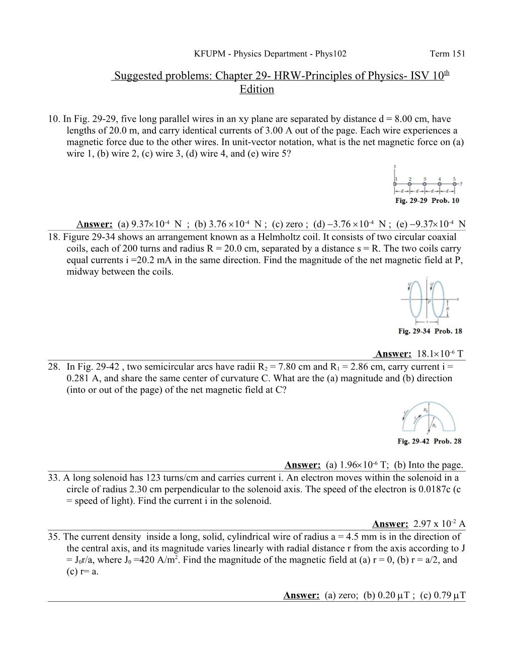 Suggested Problems: Chapter 29- HRW-Principles of Physics- ISV 10Th Edition