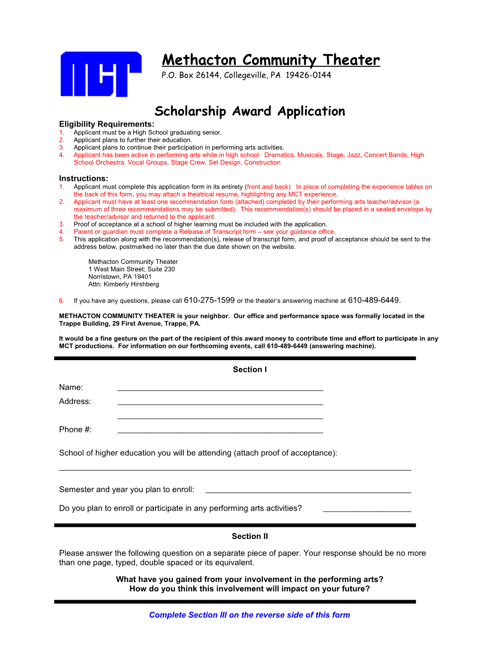 Scholarship Award Application