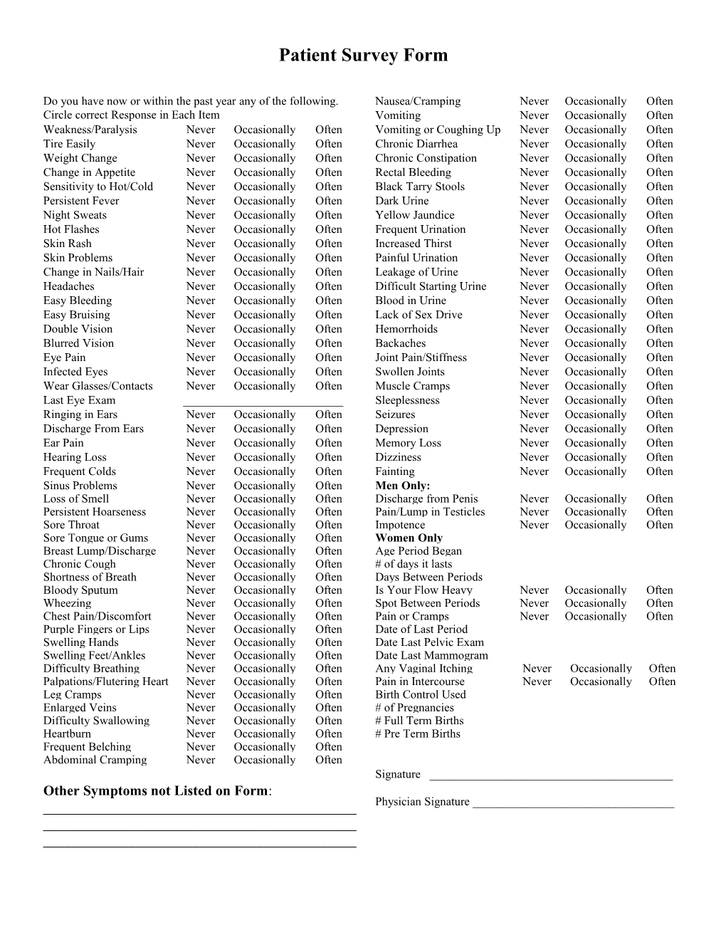 Patient Survey Form