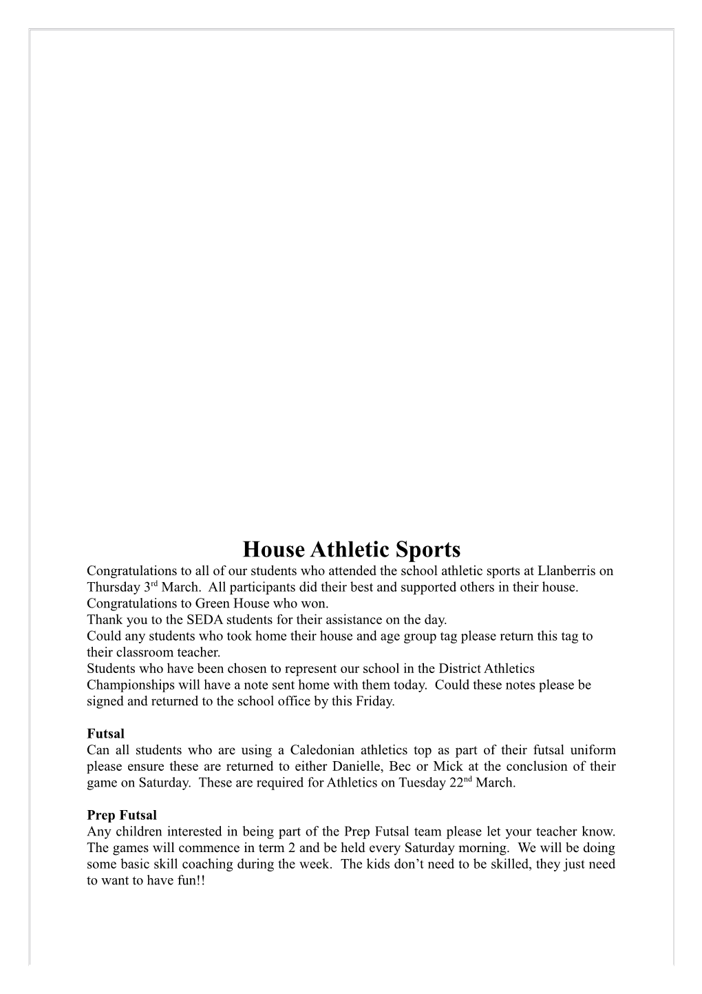 House Athletic Sports