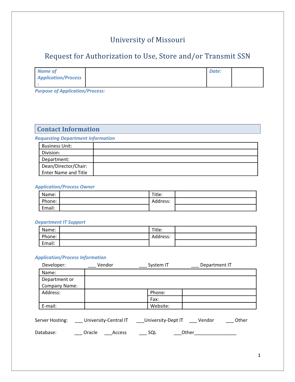 Request for Authorization to Use, Store And/Or Transmit SSN