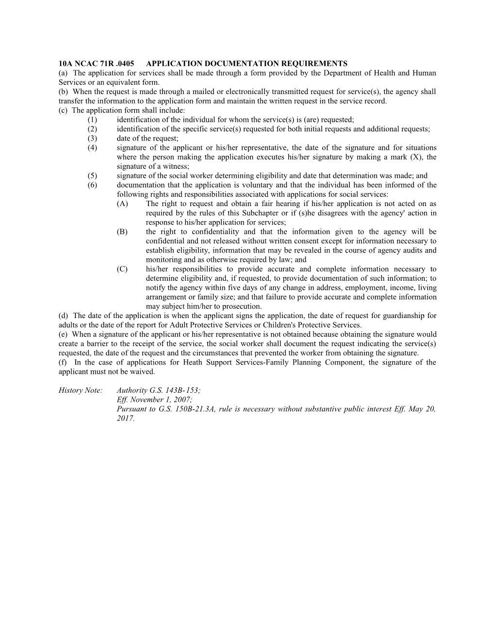 10A Ncac 71R .0405Application Documentation Requirements