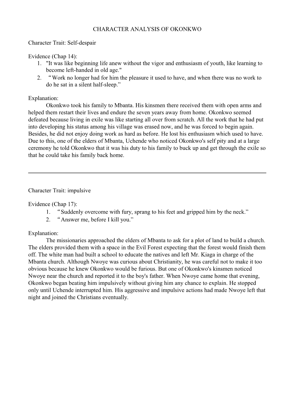 Character Analysis of Okonkwo