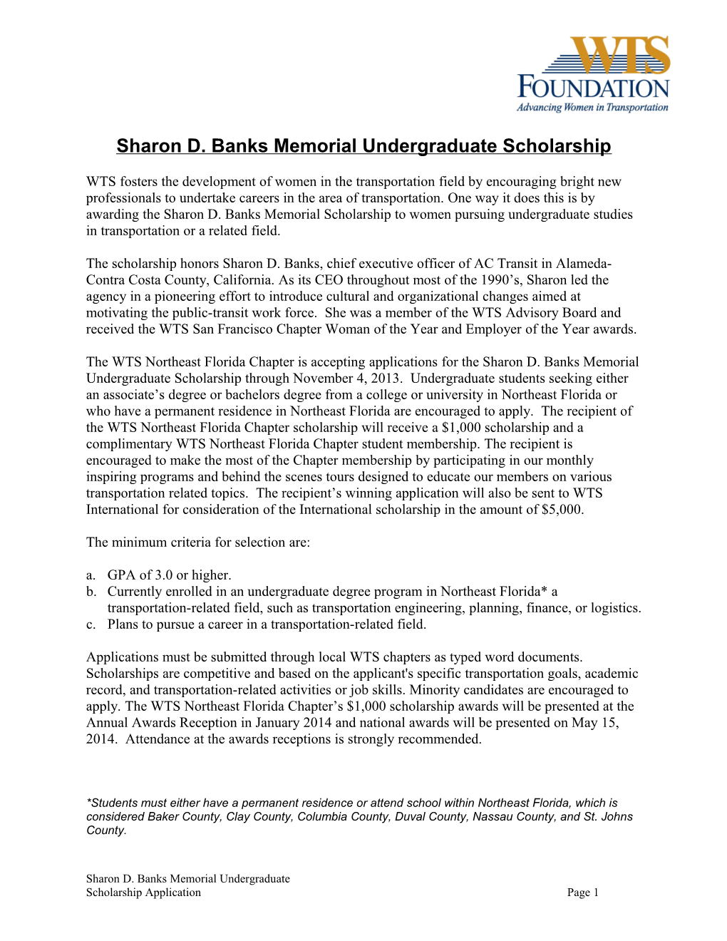 WTS Undergraduate Scholarship