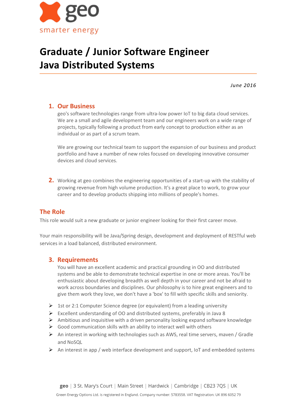 Graduate / Junior Software Engineer Java Distributed Systems