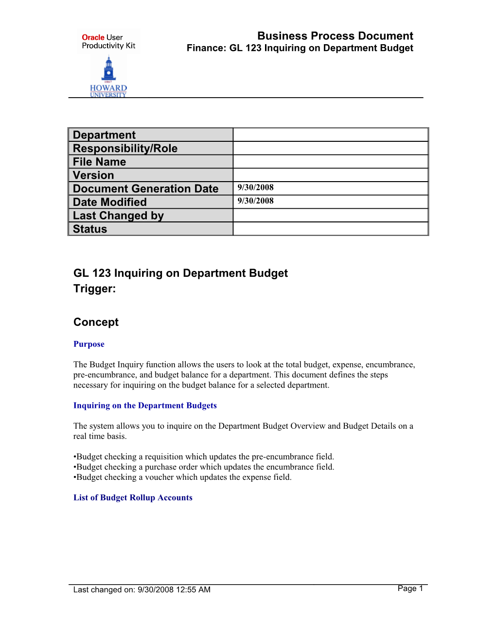 GL 123 Inquiring on Department Budget