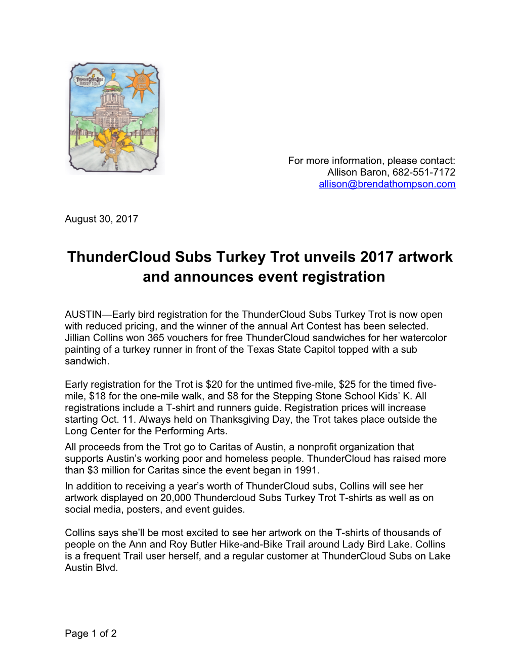 Thundercloud Subs Turkey Trot Unveils 2017 Artwork