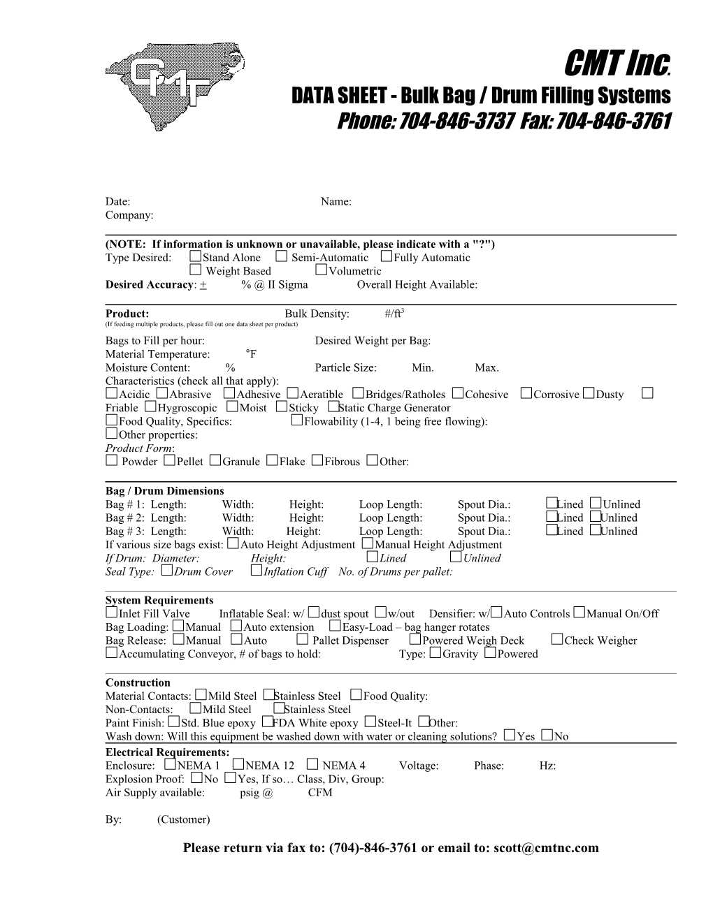 DATA SHEET - Bulk Bag / Drum Filling Systems